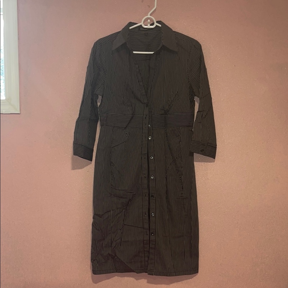 Black Pinstripe Button-Up Dress